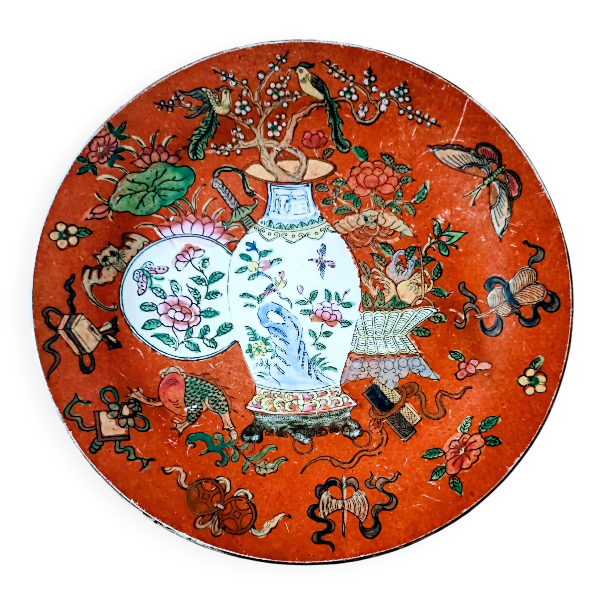 Antique cloisonné porcelain plate