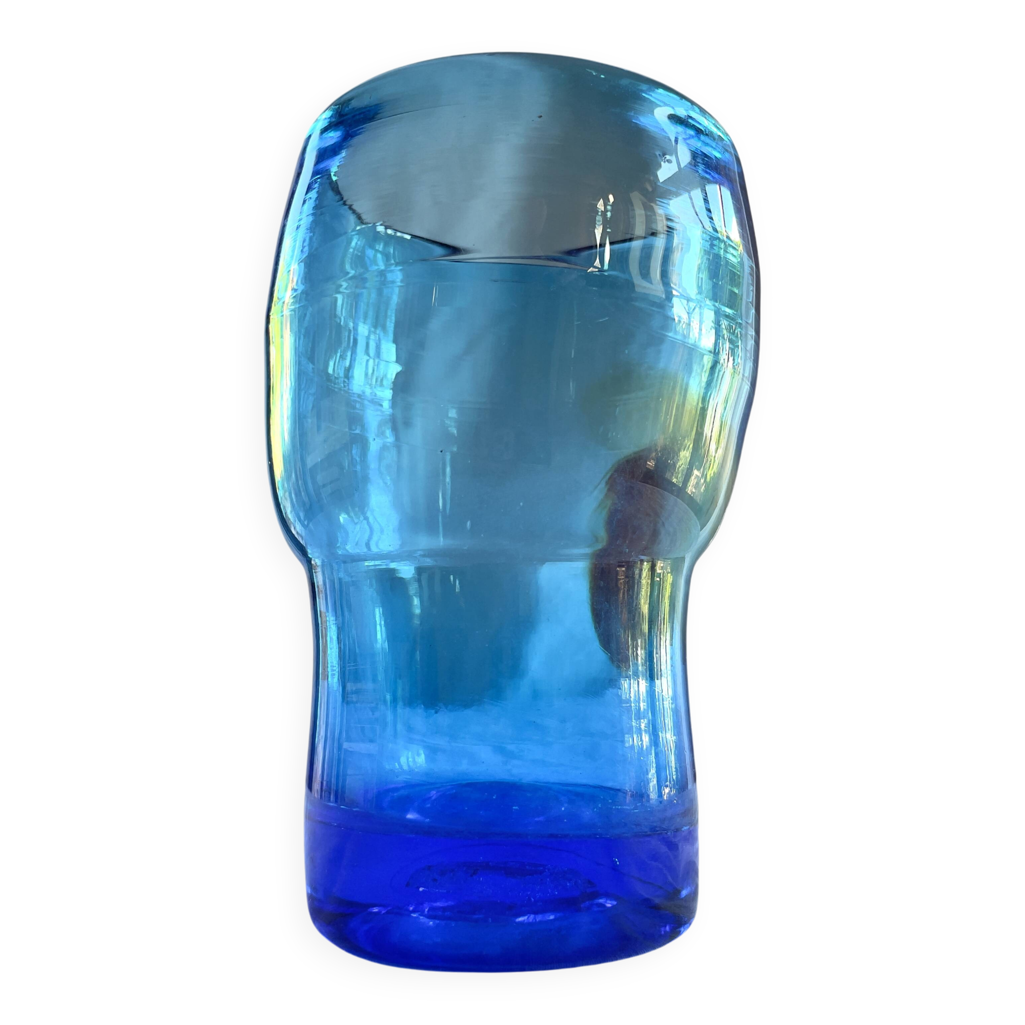 Saisissant vase  pâte de verre bleue / Bob le Bleïs/ Verrerie Maure-Vieil