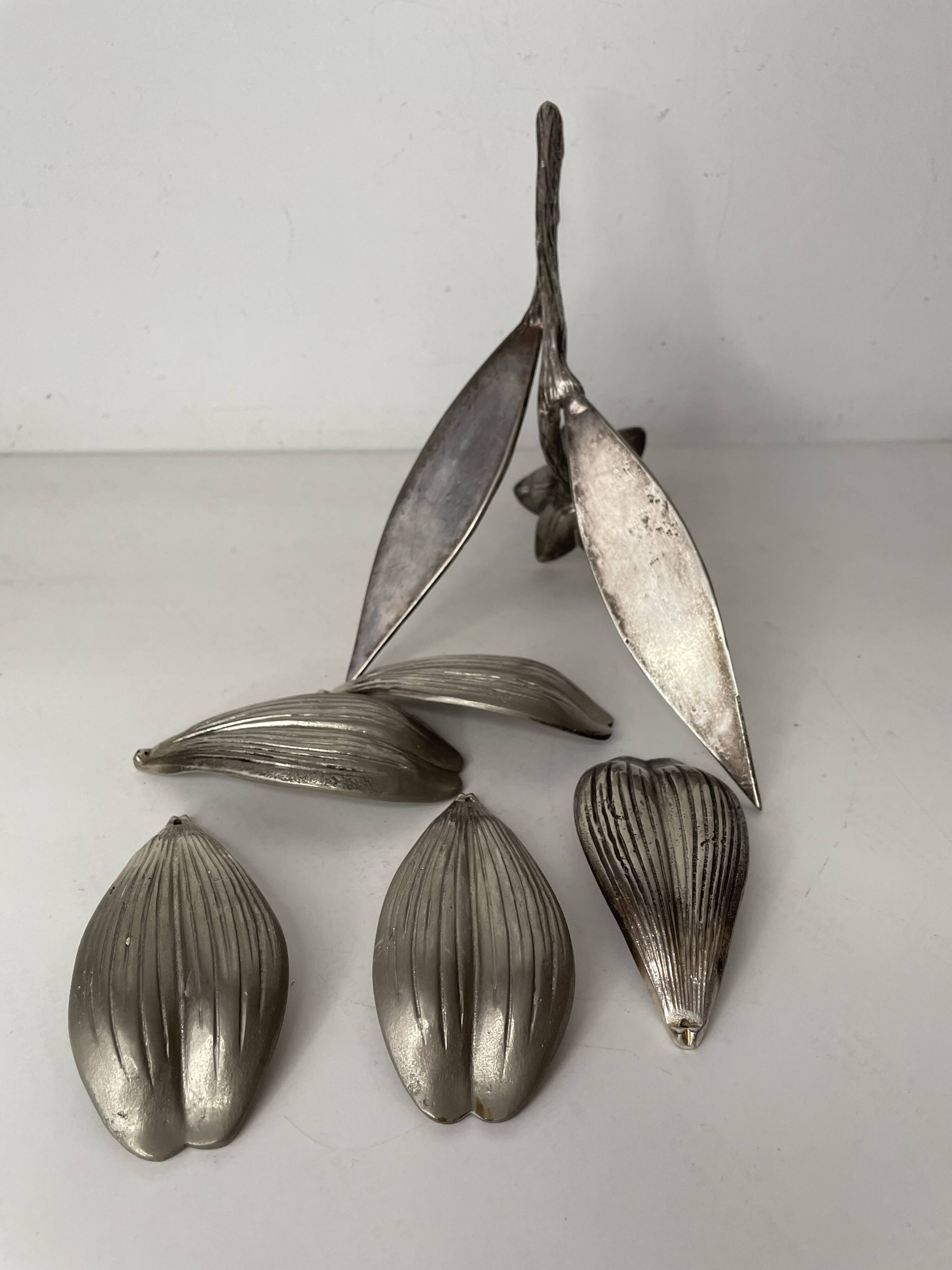 Silver pewter flower ashtray