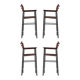 Set of 4 bar stools with backrest, dark brown leather and black metallic rubber.