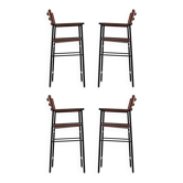 Set of 4 bar stools with backrest, dark brown leather and black metallic rubber.