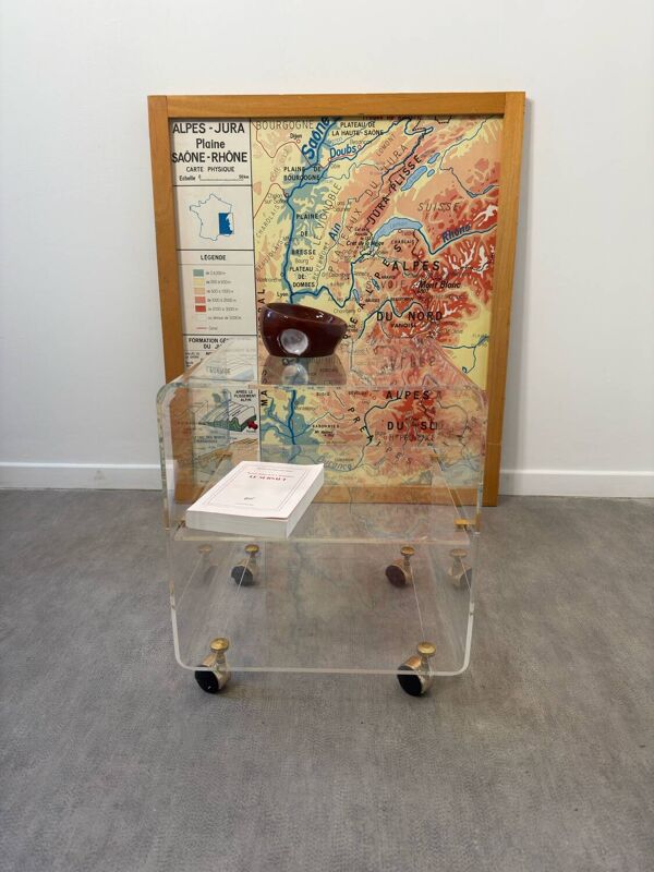 Table en Plexiglas à roulettes David Lange