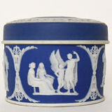 Pair of Wedgwood biscuit boxes with relief decoration of antique scenes