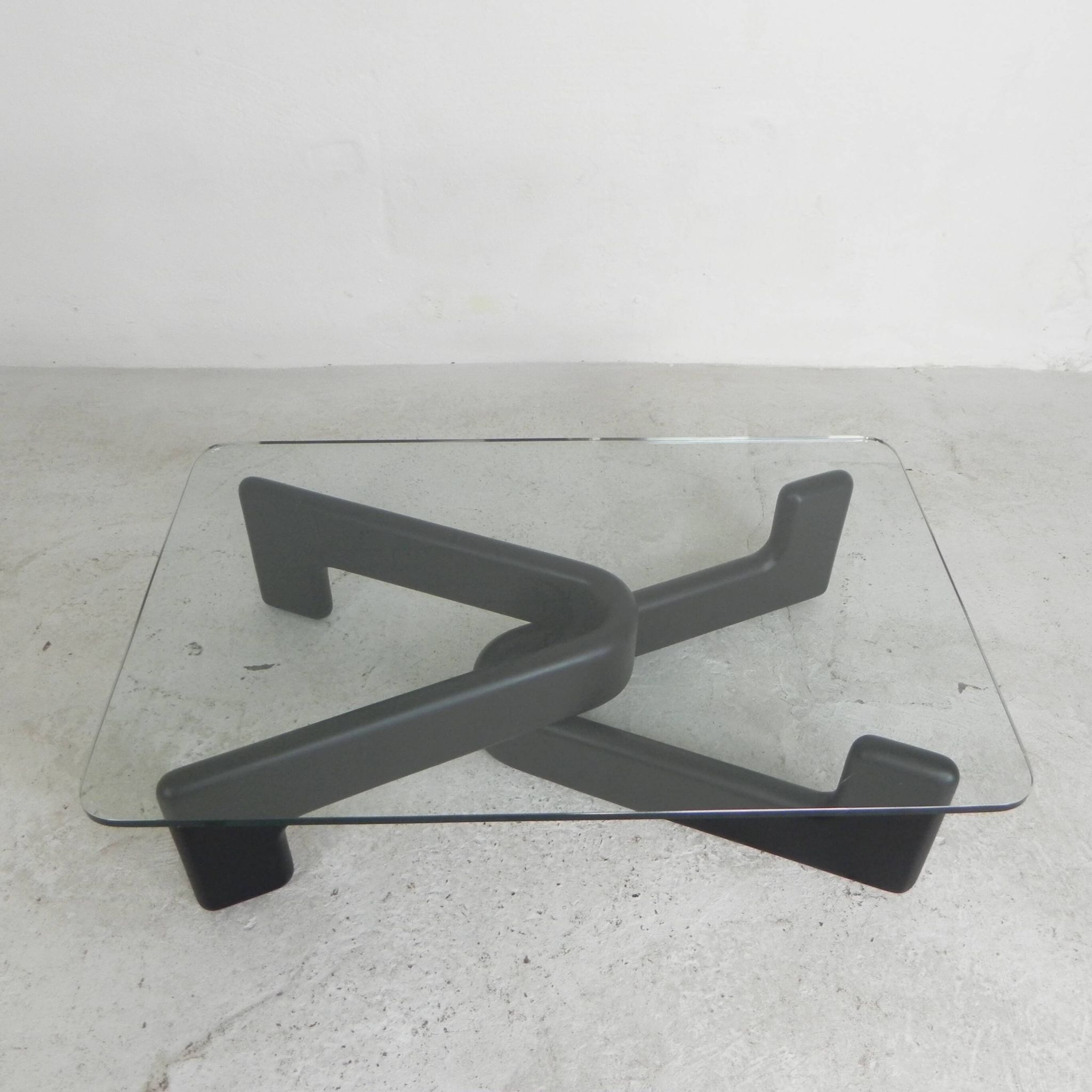 Vintage coffee table with organic black wooden base, 1970s