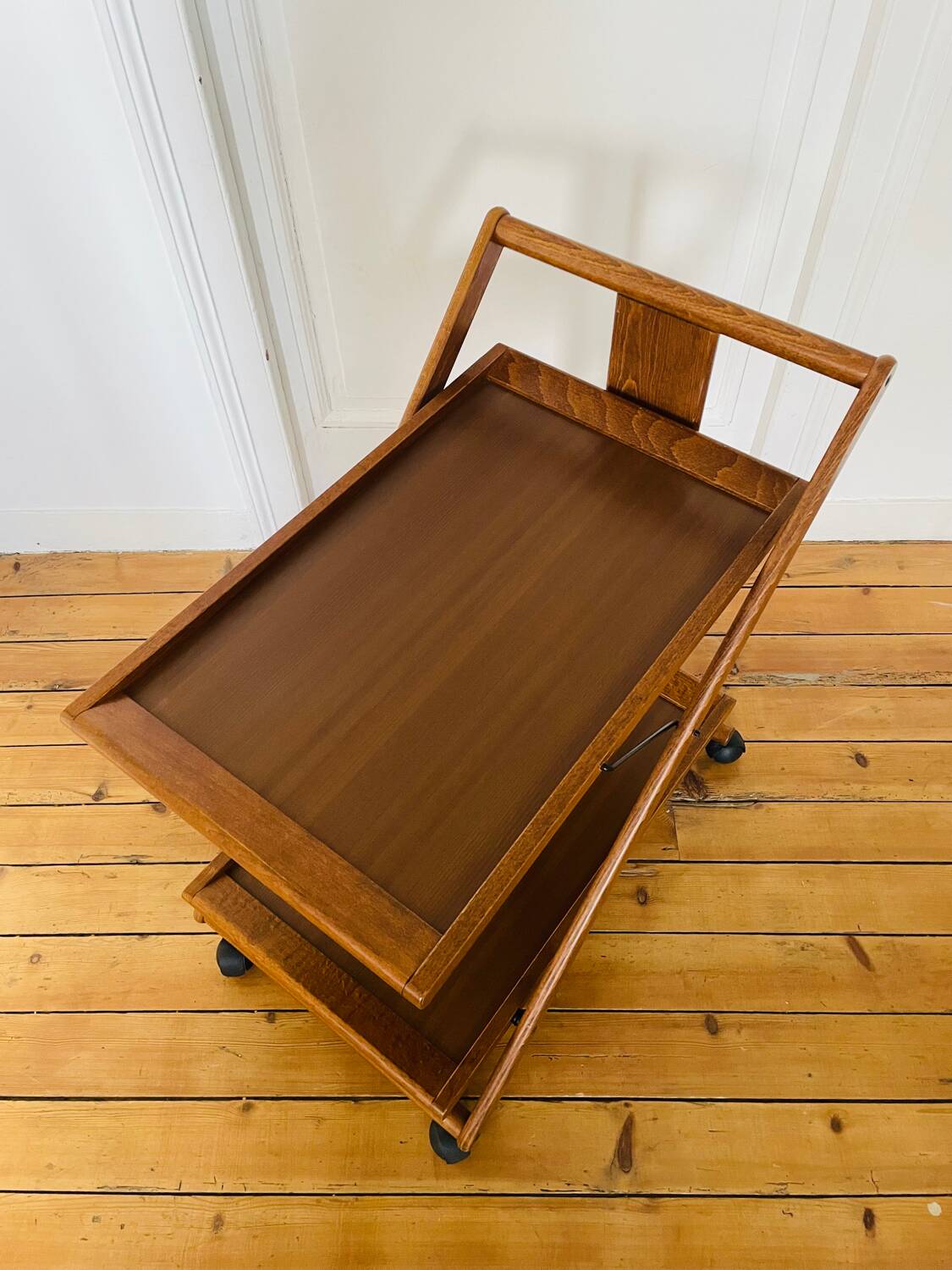 Vintage wooden trolley serving cart, 1960