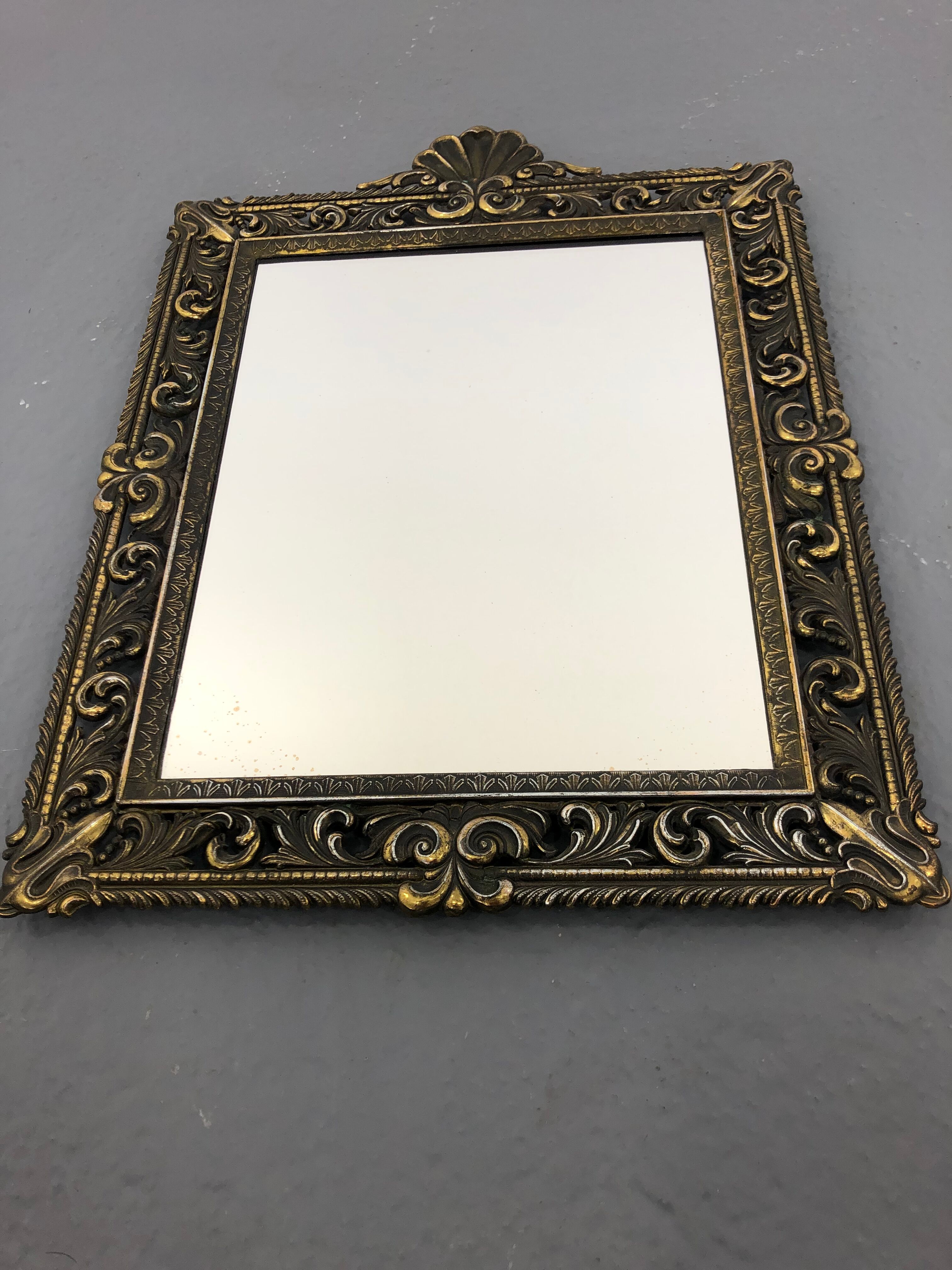 Vintage wall mirror t brass frame, italy, 1950 s