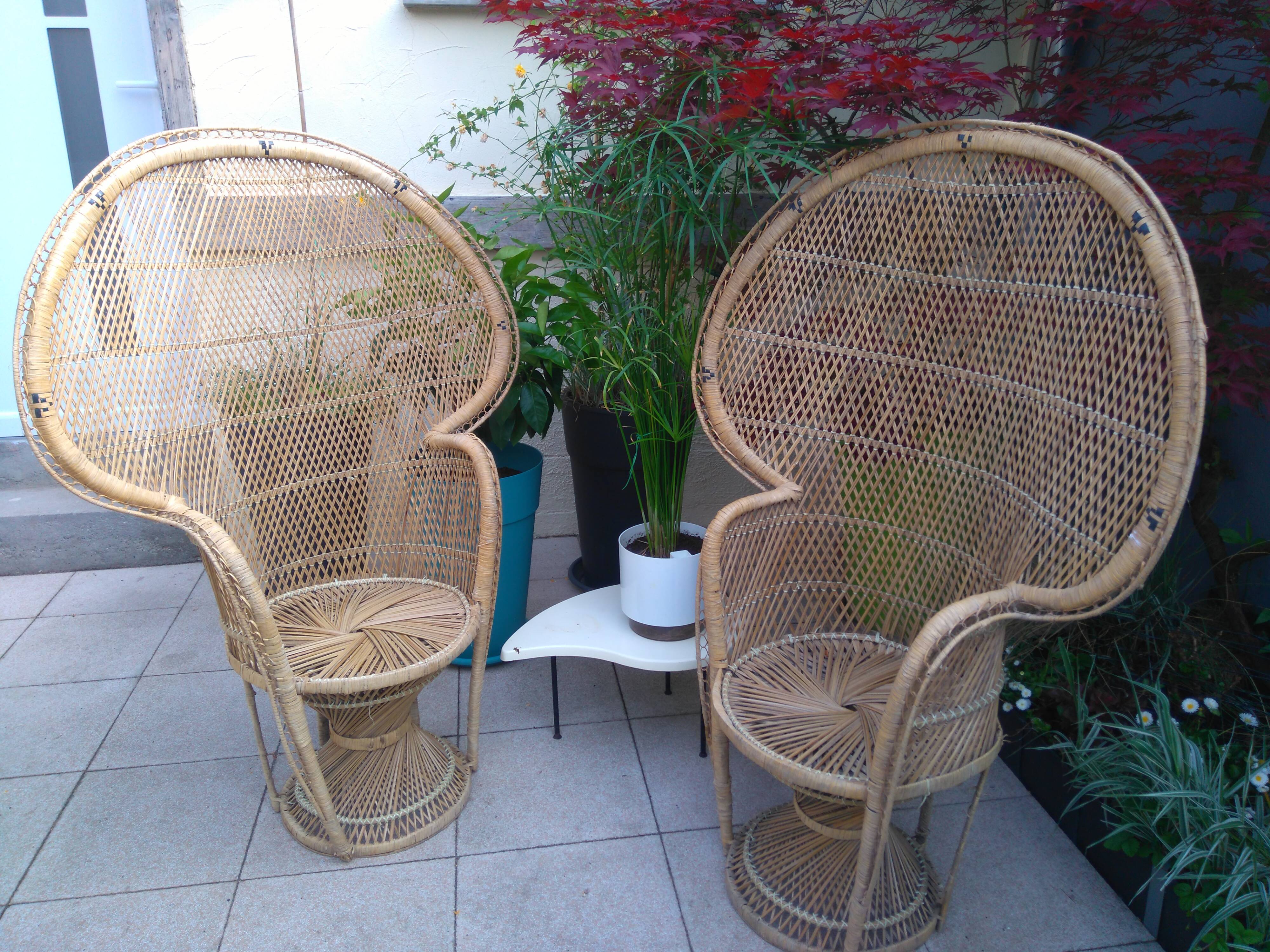 Pair of Emmanuelle rattan armchairs