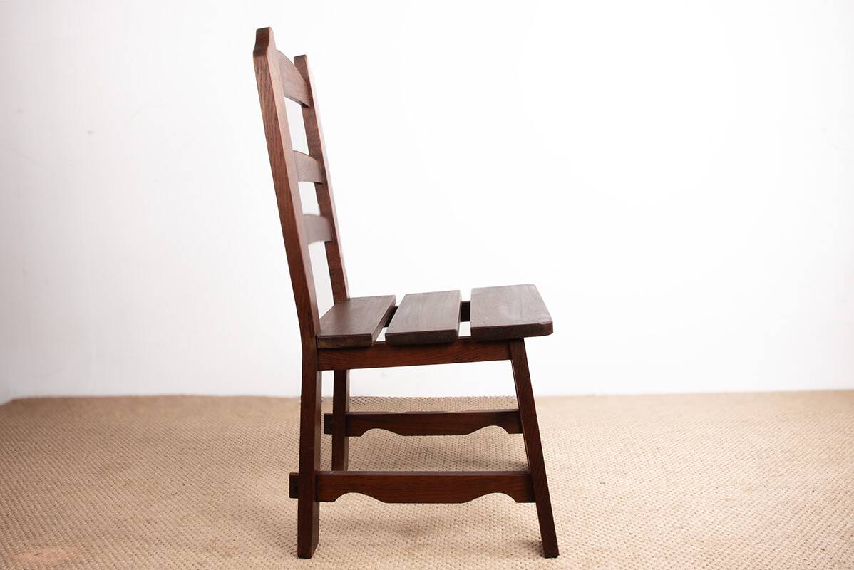 Set of 6 large Brutalist chairs in solid oak from the 1950s.