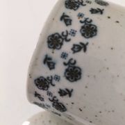 Vintage speckled stoneware coffee pot – navy blue floral decoration