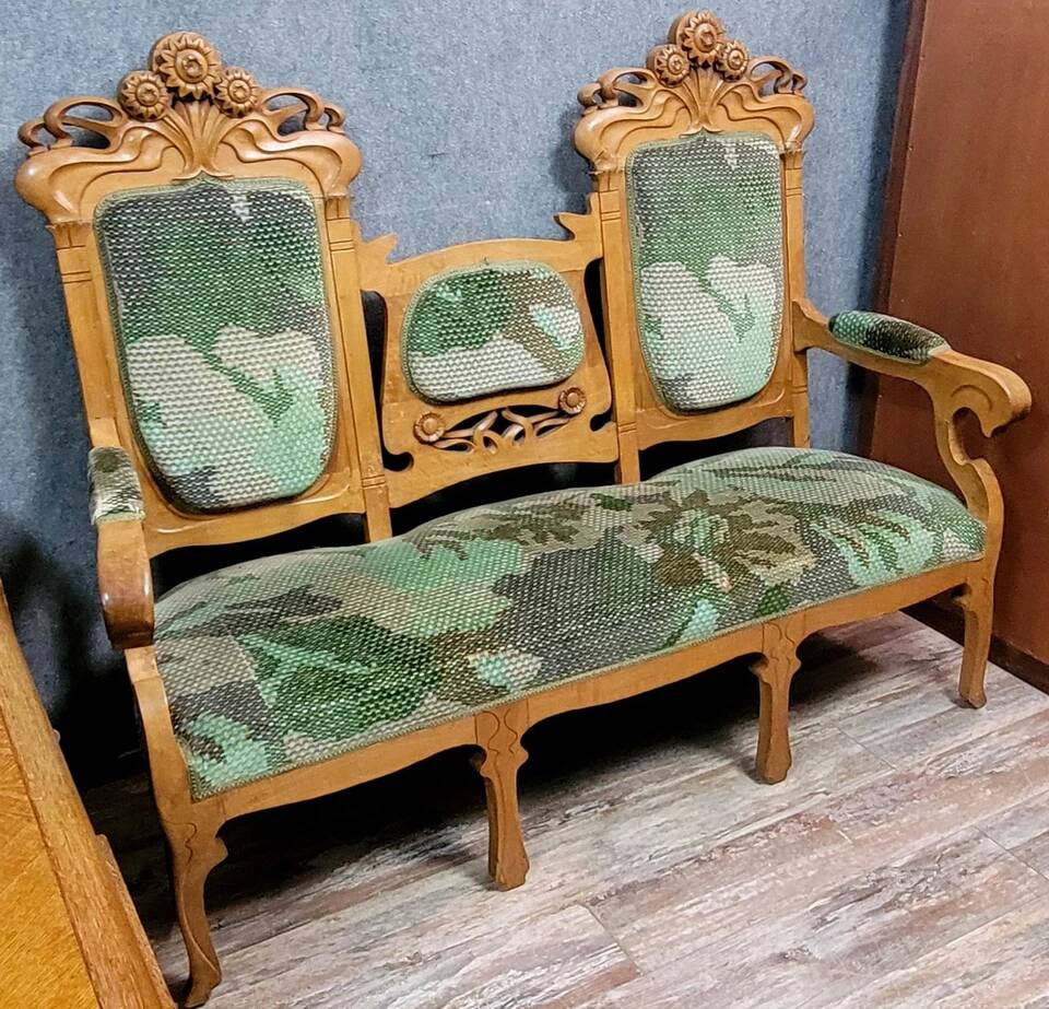 In the spirit of Alfonce Mucha's forms: Art Nouveau period bench