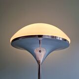 Modernist floor lamp in chromed metal and white satin glass, 1960s