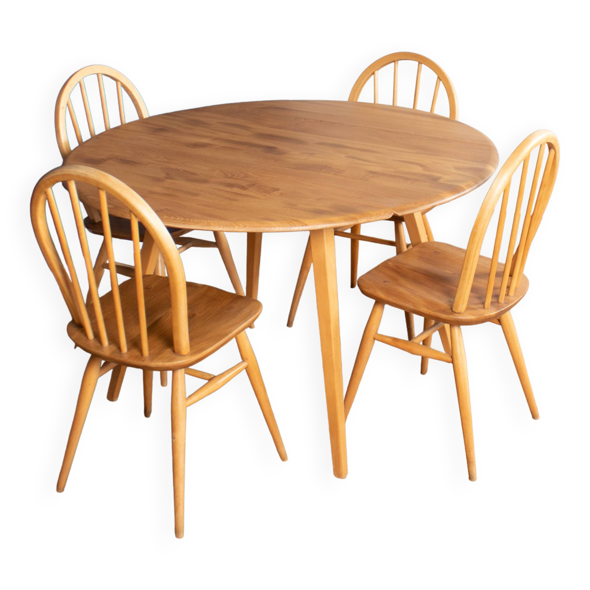 Retro Blonde Ercol Round Windsor Dining Table & Four Model 370 Windsor ...