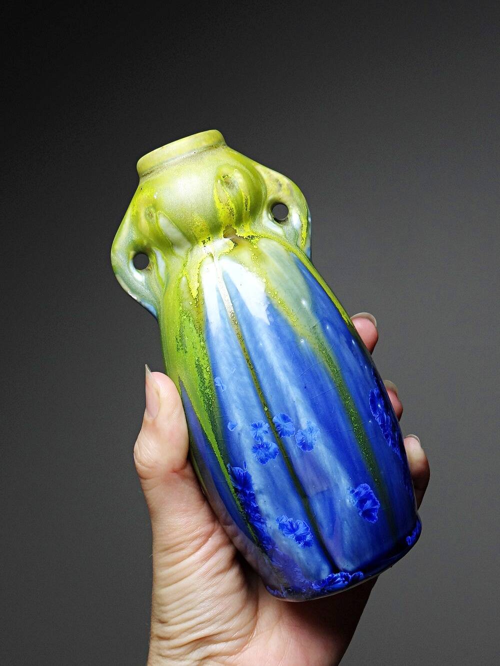 Petit vase grès émaillé ancien 1900-1910 attribué à Méténier émaux cristallins