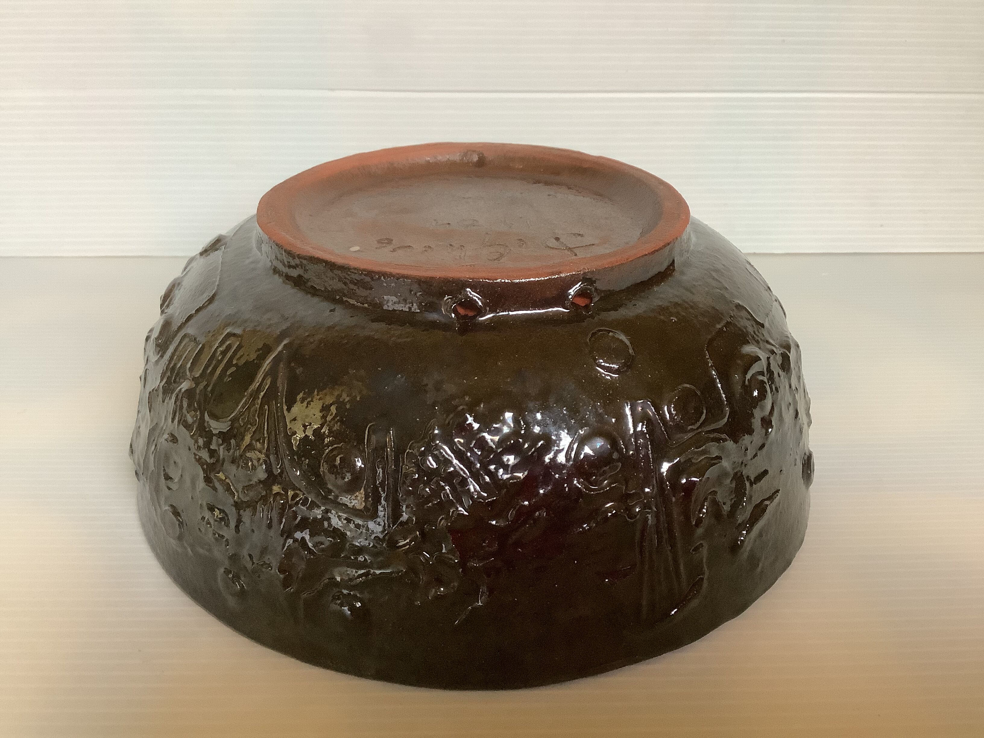 Empty raku ceramic pocket signed De Gheus