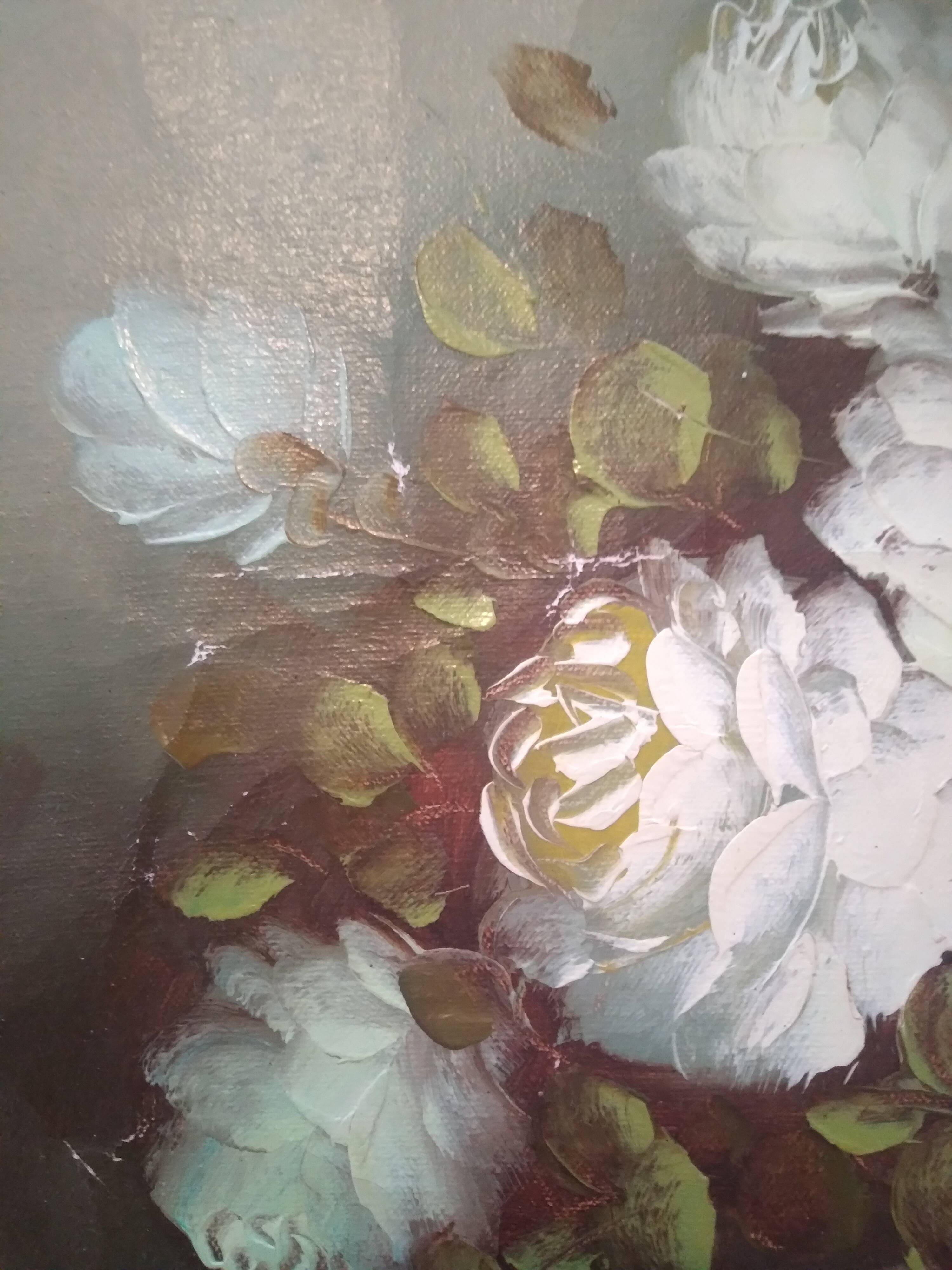 Vintage oil painting still life rose signed C.Johnson