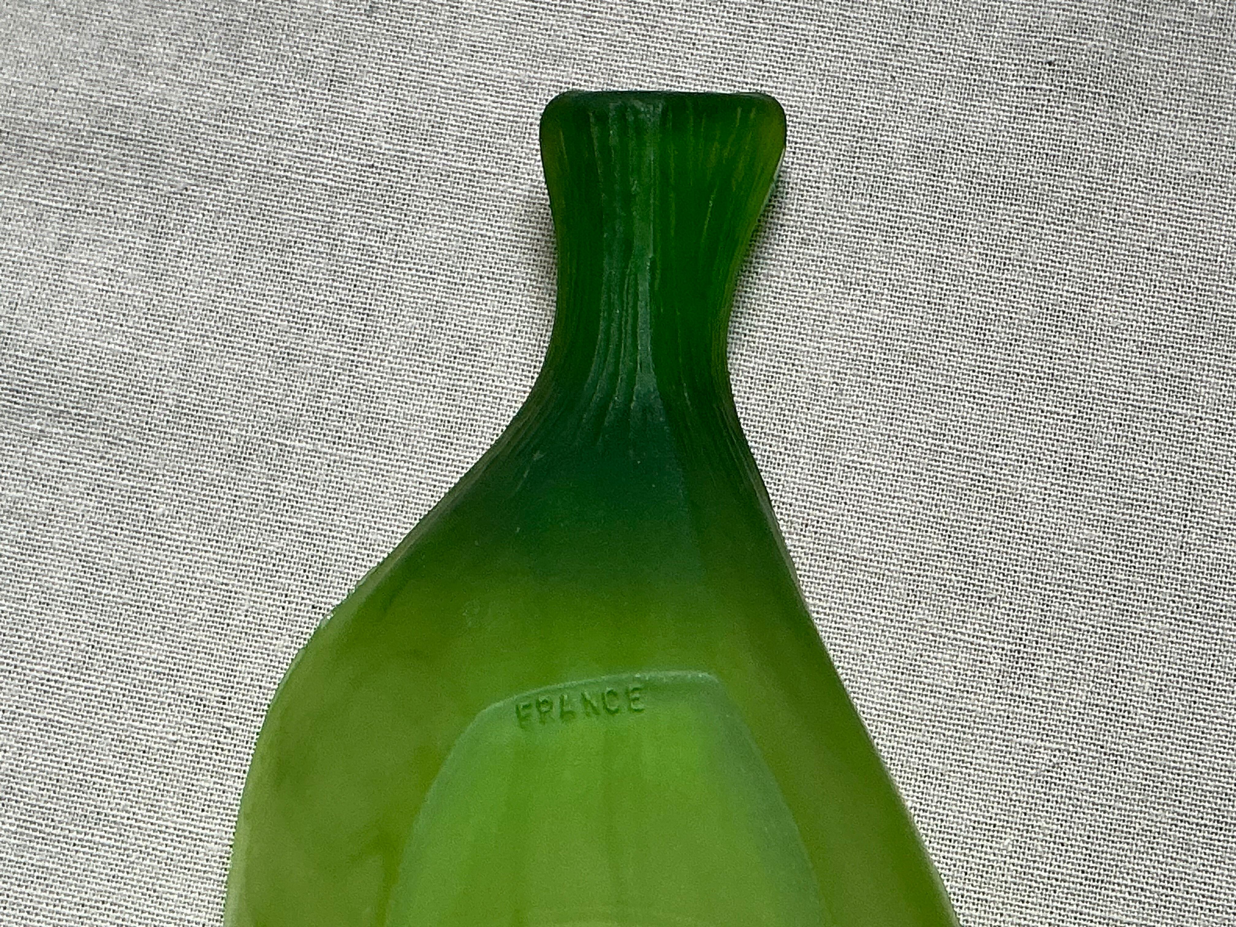 Art Deco organic coupe La Rochère in frosted jade green glass – France