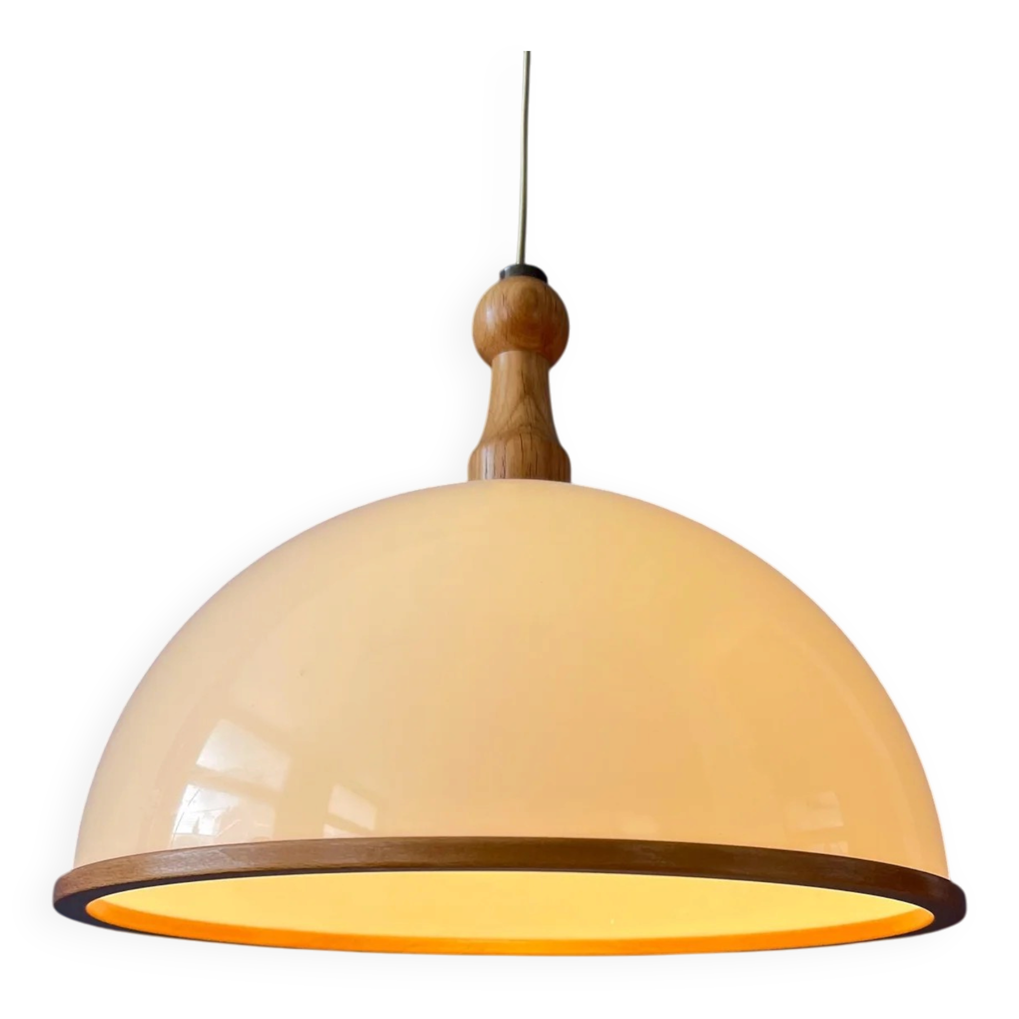 Vintage white wooden Steinhauer pendant lamp, plexiglass suspension light