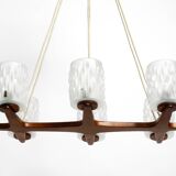 Beautiful 6-armed Scandinavian 1960s ceiling lamp made of teak and with gla