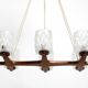 Beautiful 6-armed Scandinavian 1960s ceiling lamp made of teak and with gla