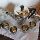 Brushed chrome nickel-plated copper coffeepot and 6 cups alu