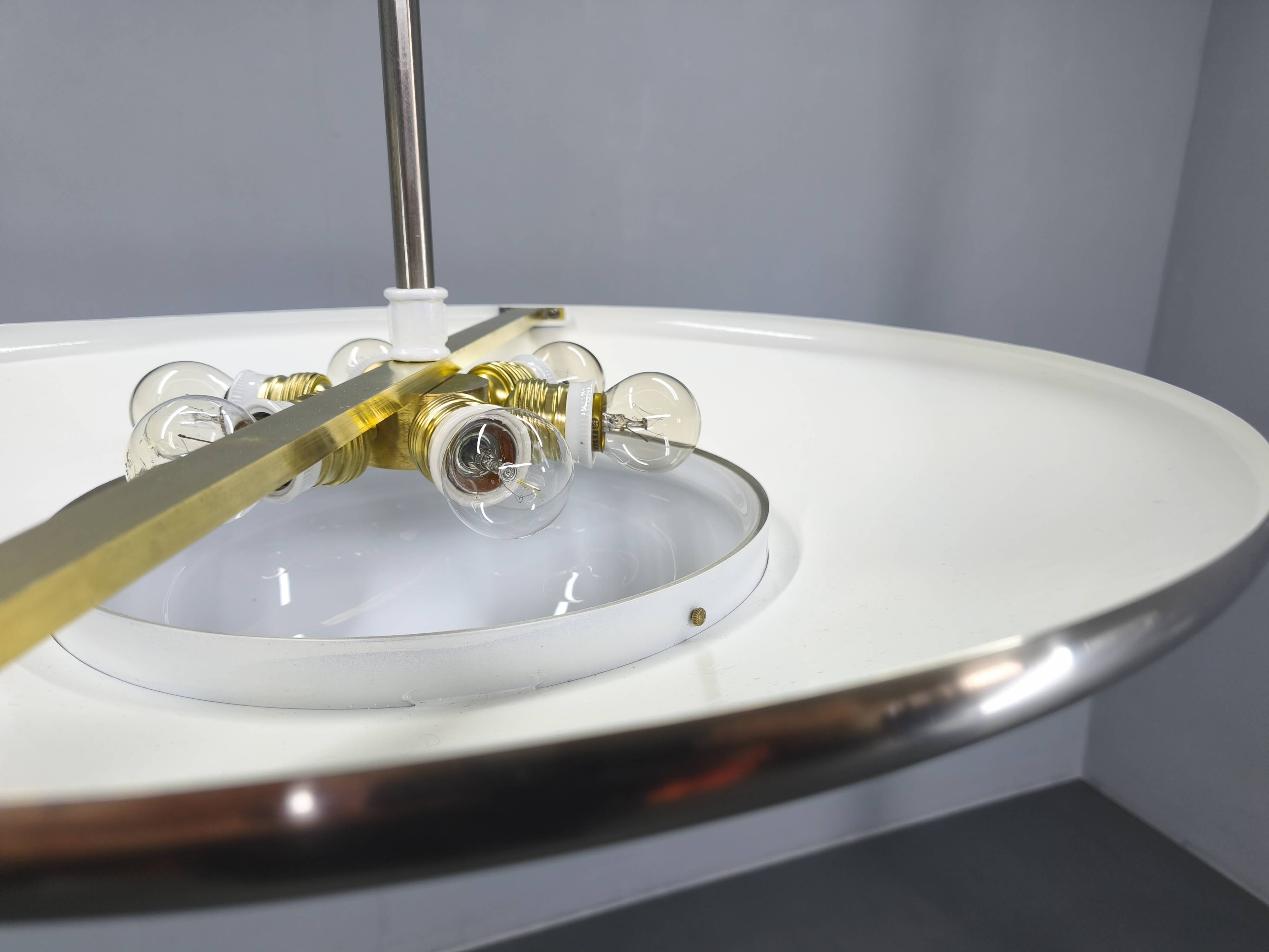 Suspension Bauhaus en nickel et verre, Tchécoslovaquie des années 1930