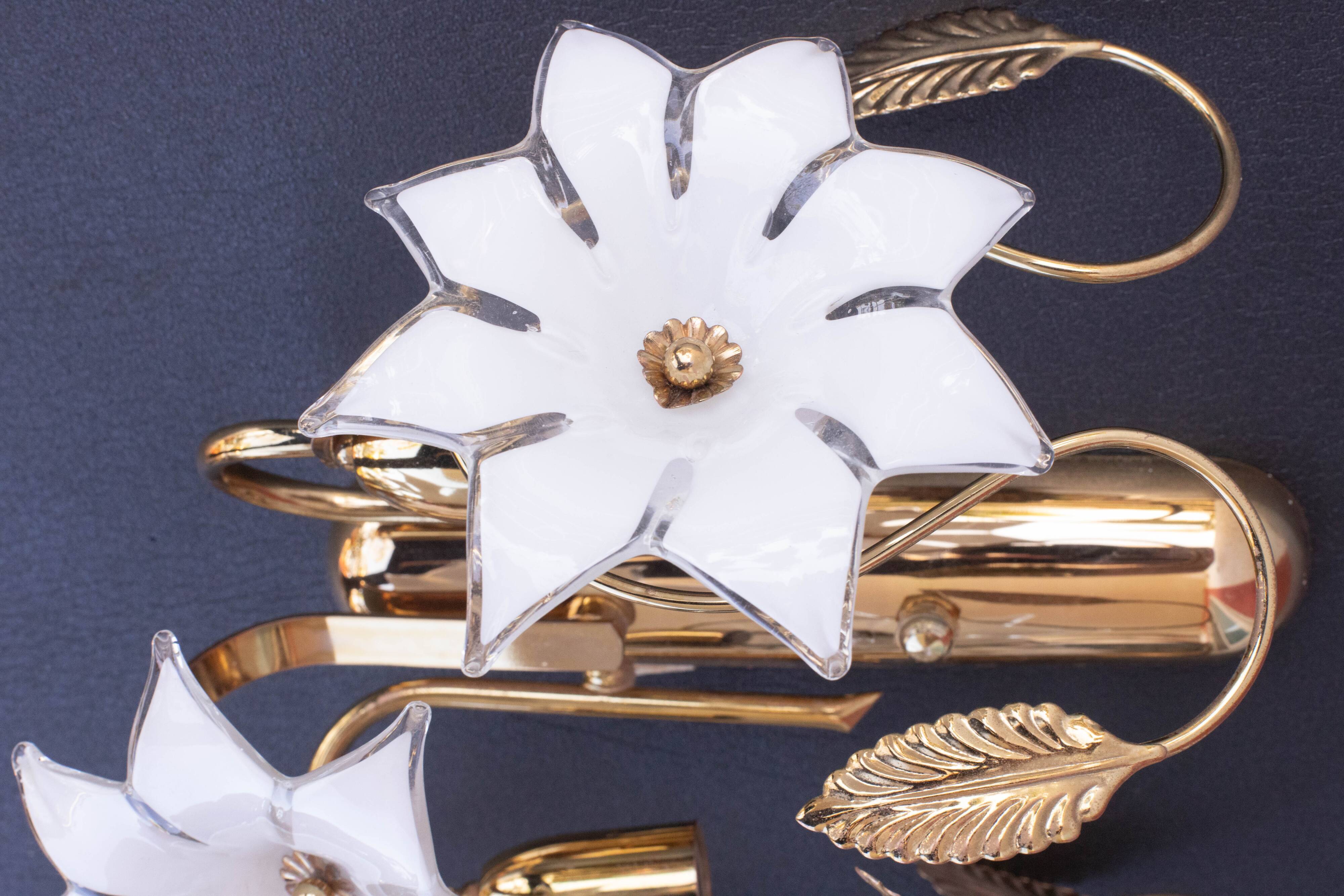 Set of 4 Murano White Flowers Wall Light, 1970s