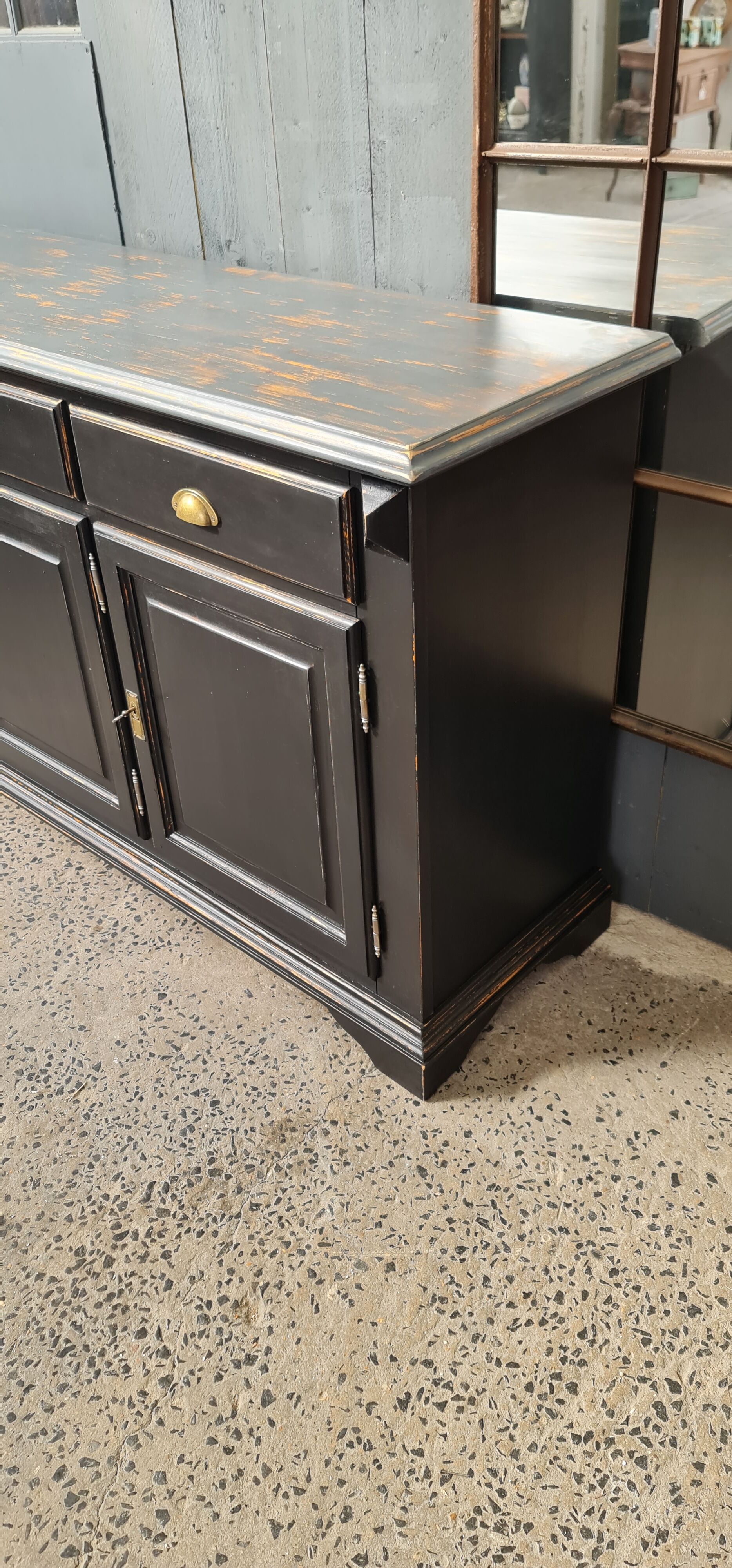 Three-door cabinet three drawers patina black