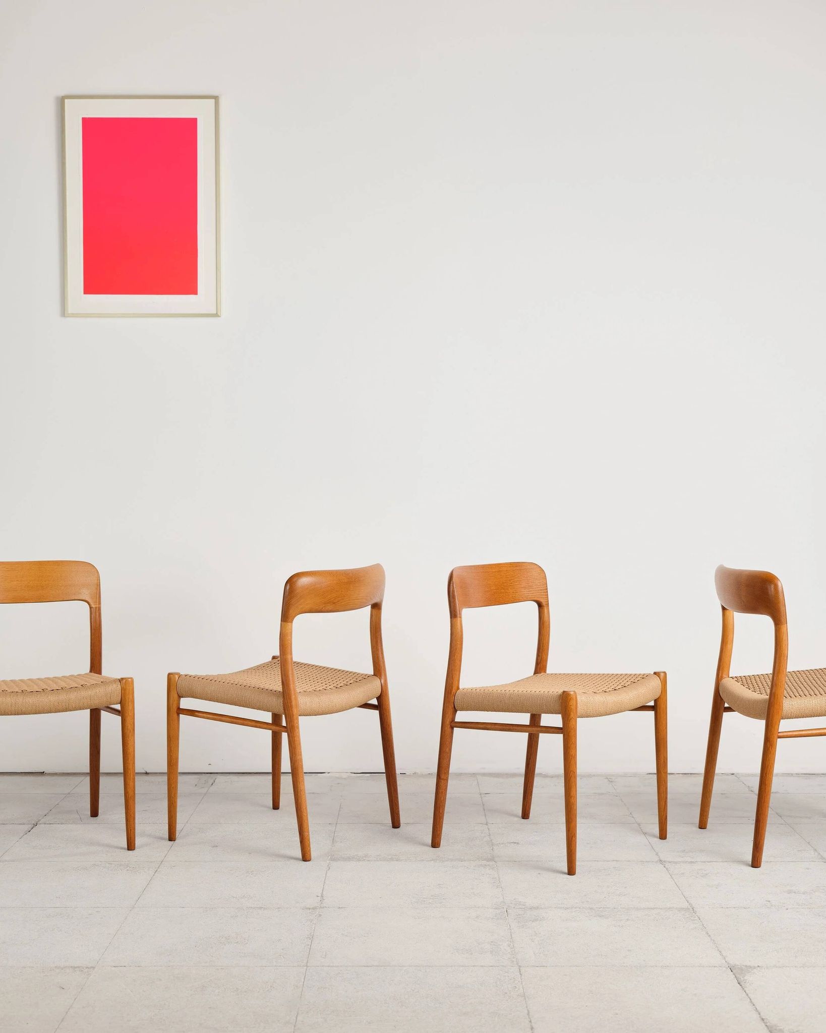 Set of 4 chairs model 75 in oak, Niels O. Møller, Denmark, 1950s