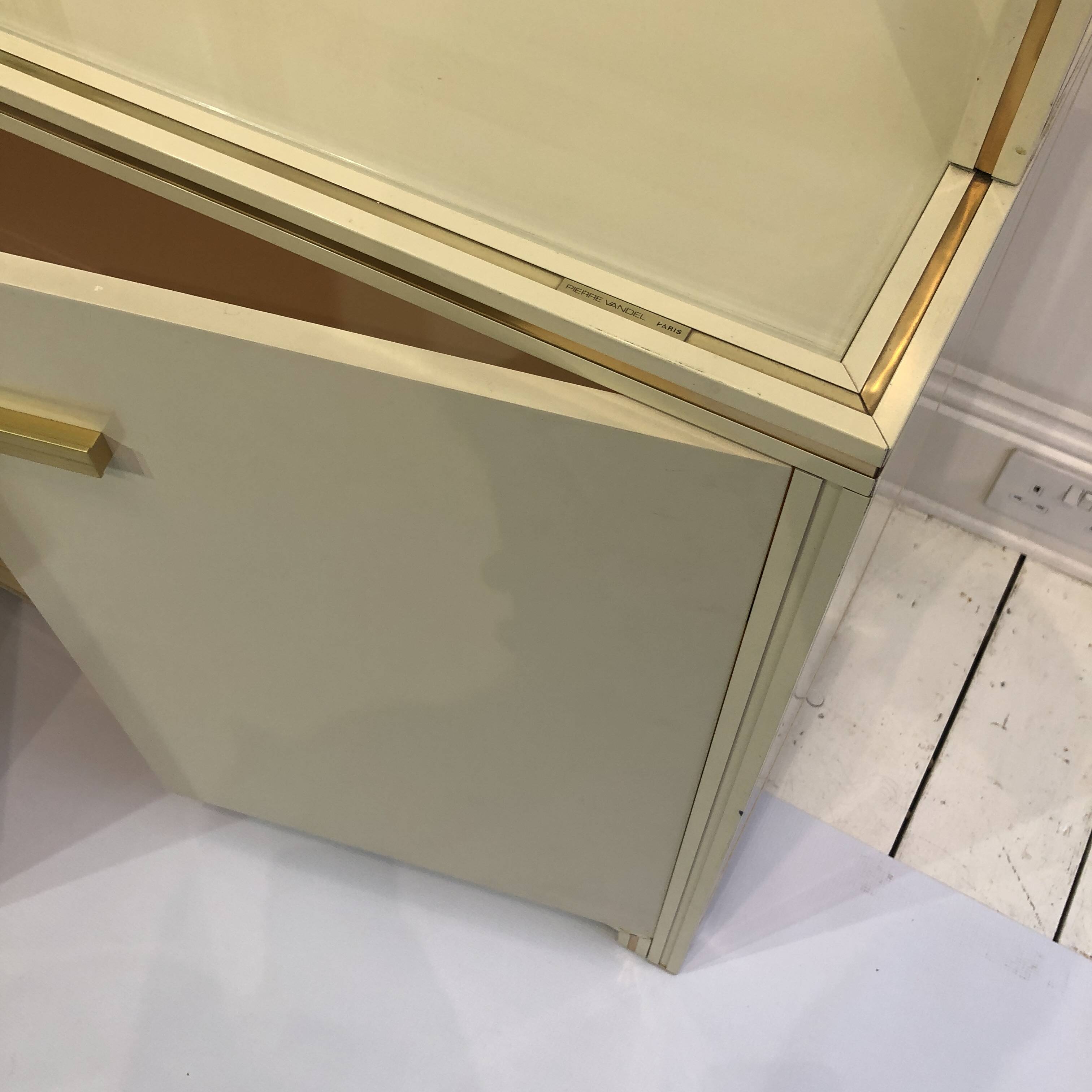 1970s Pierre Vandel Display Cabinet Shelving Cream and Brass