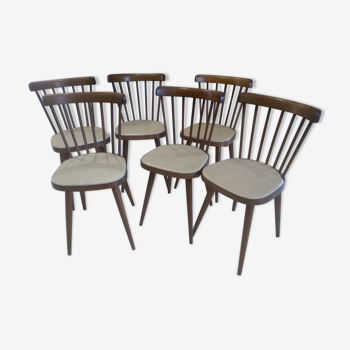 Suite of 6 chairs by Bistrot Baumann model 740 years 1950s