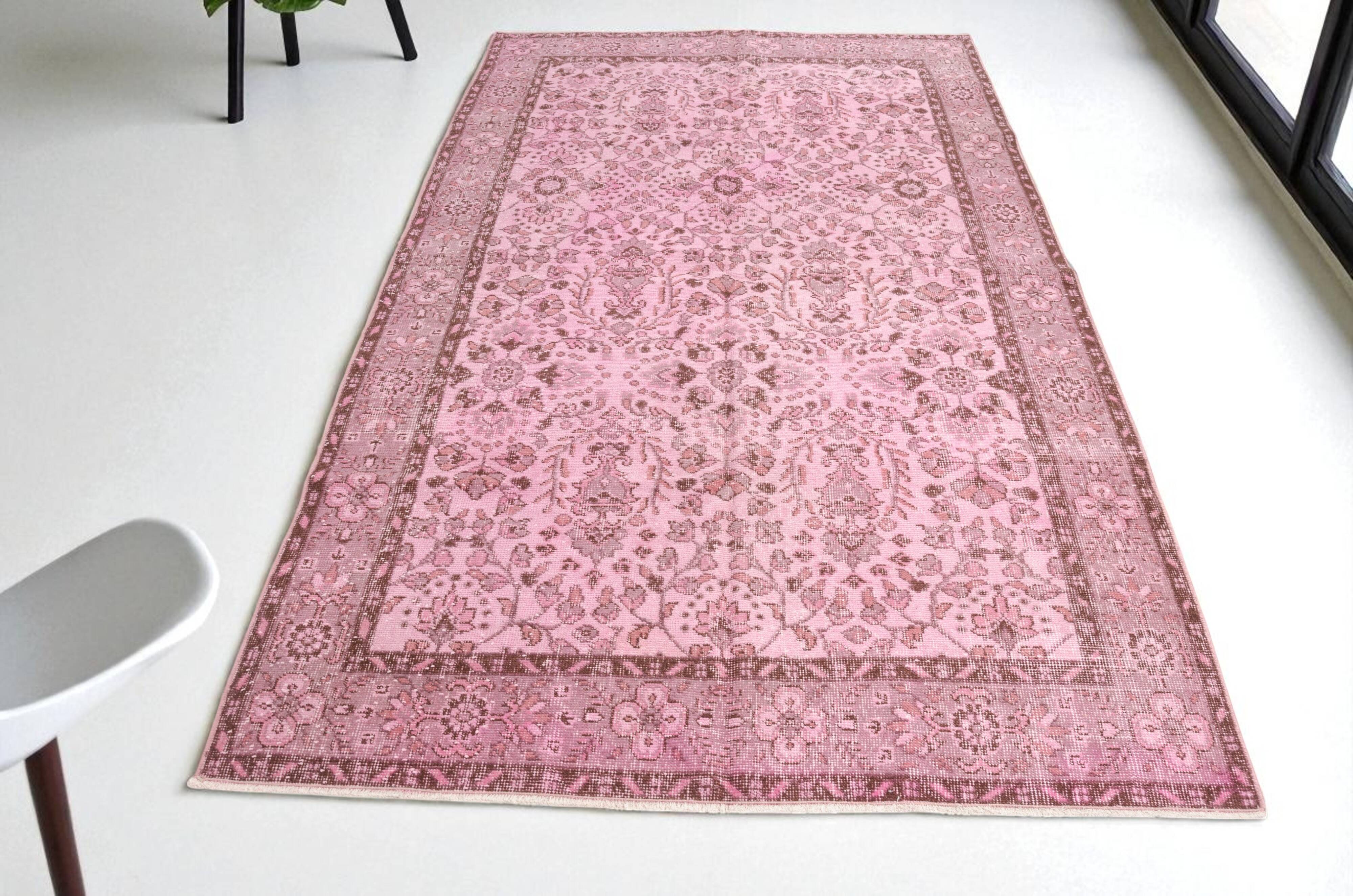 Light Pink Colour Handmade Vintage Turkish Rug