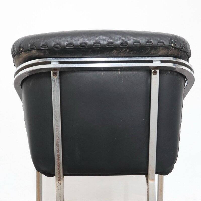 Dining Chairs with Steel and Leather by Mobil Girgi, 1970s, Set of 4