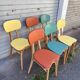(Lot) 6 Multicoloured Compass Leg Chairs