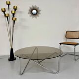 Tubular coffee table and smoked glass, French design, vintage 60s