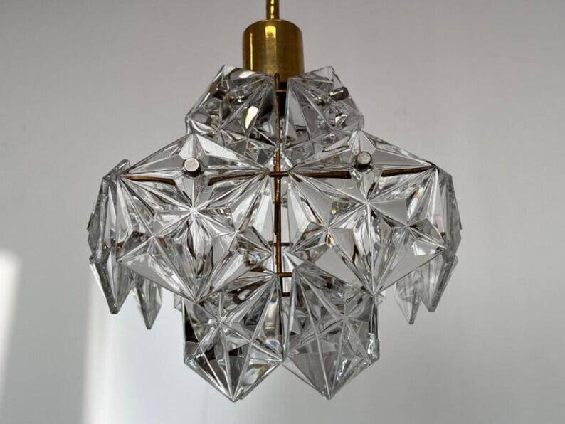 Small Midcentury Glass Chandelier/pendant by Kinkeldey, Germany, 1970s