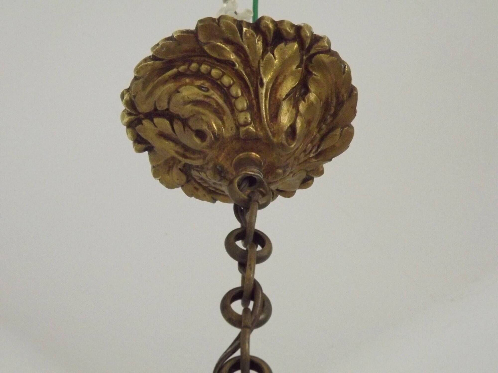 French Vintage Bronze and Glass 4 Light Art Nouveau Crystal Chandelier