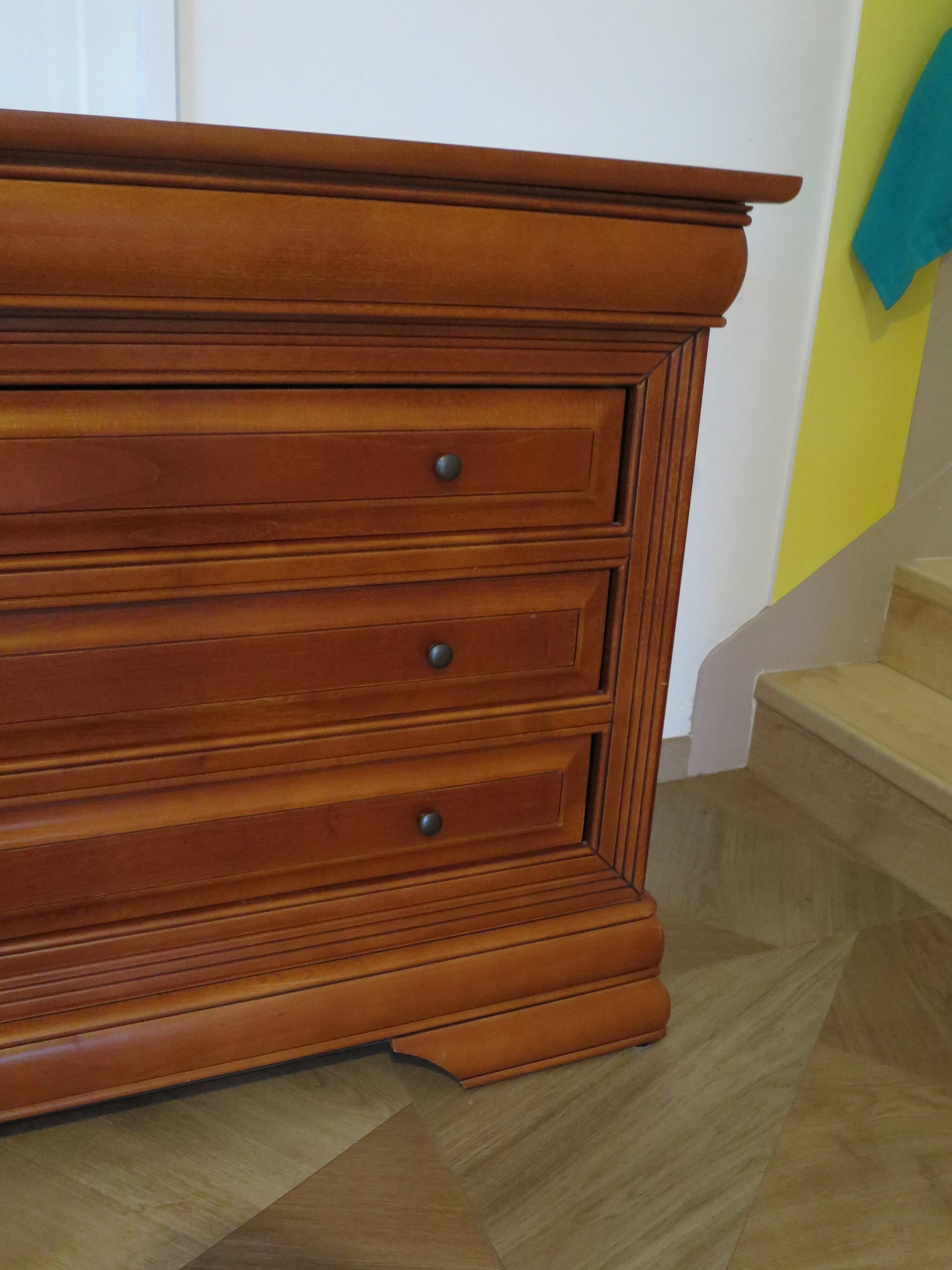 Chest of drawers in solid cherry wood with a curved top - Louis Philippe style - 4 drawers