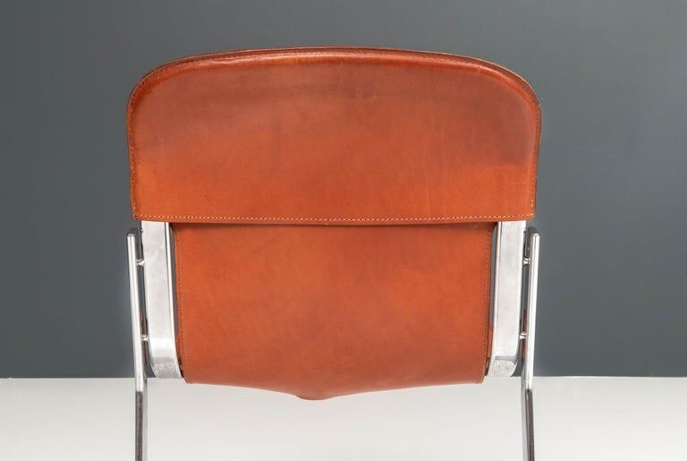 Set of 4 dining chairs in chrome and leather for Cidue Italy 1970