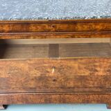 Vintage Louis Philippe chest of drawers in burr walnut and gray marble