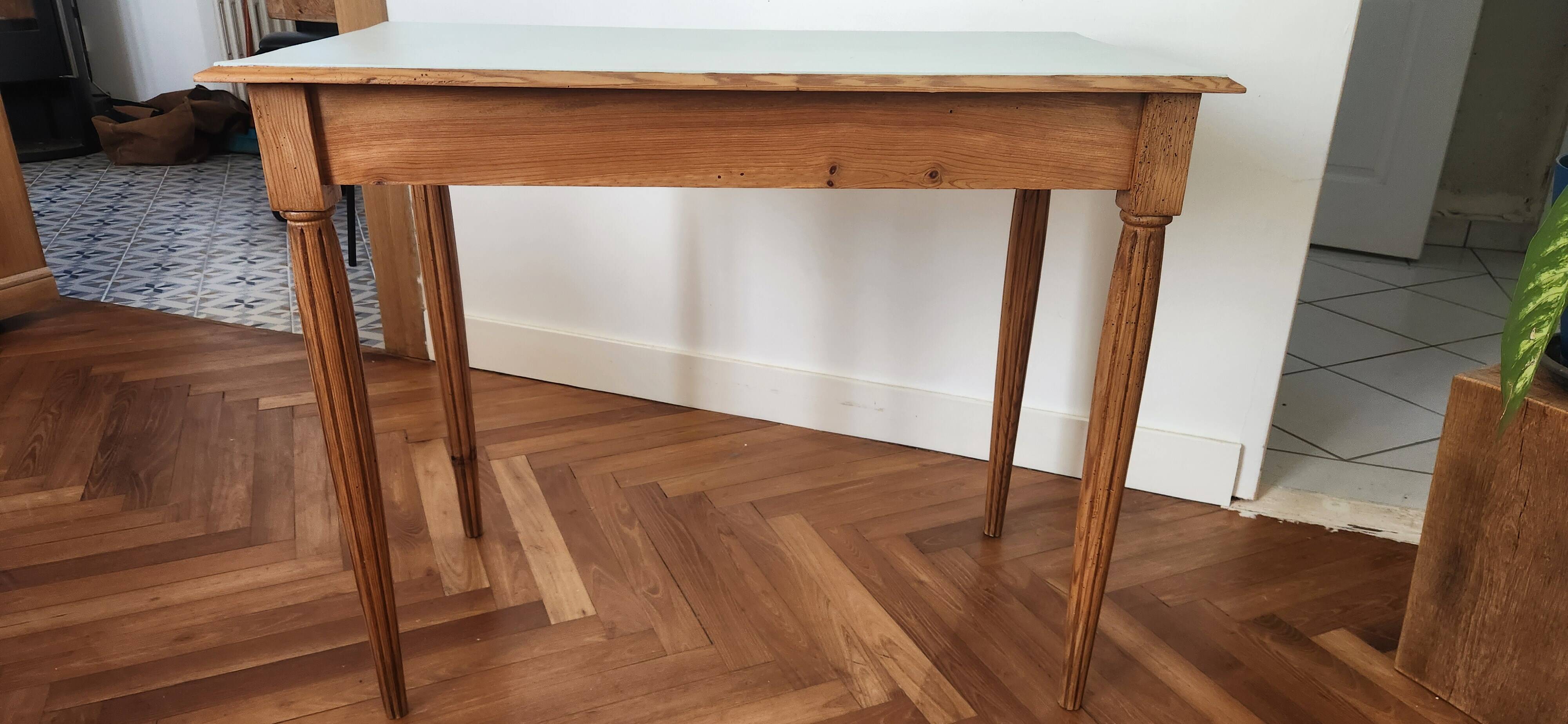 Small Blue Wooden Desk, Grooved Legs