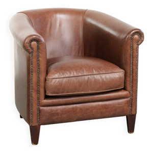 Fauteuil club en cuir - couleur cognac