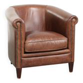 Cognac-coloured cow leather club armchair in English style