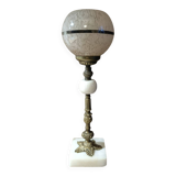 Art Deco lamp 1930 brass, alabaster, Clichy pink glass globe