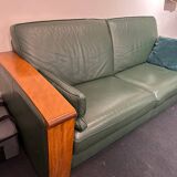 Leather canapé in Art Deco style designed by Jacques Leleu.