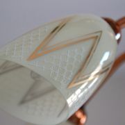 Chandelier copper tulip golden glass and white patterns 6 lights old vintage luminaire restored