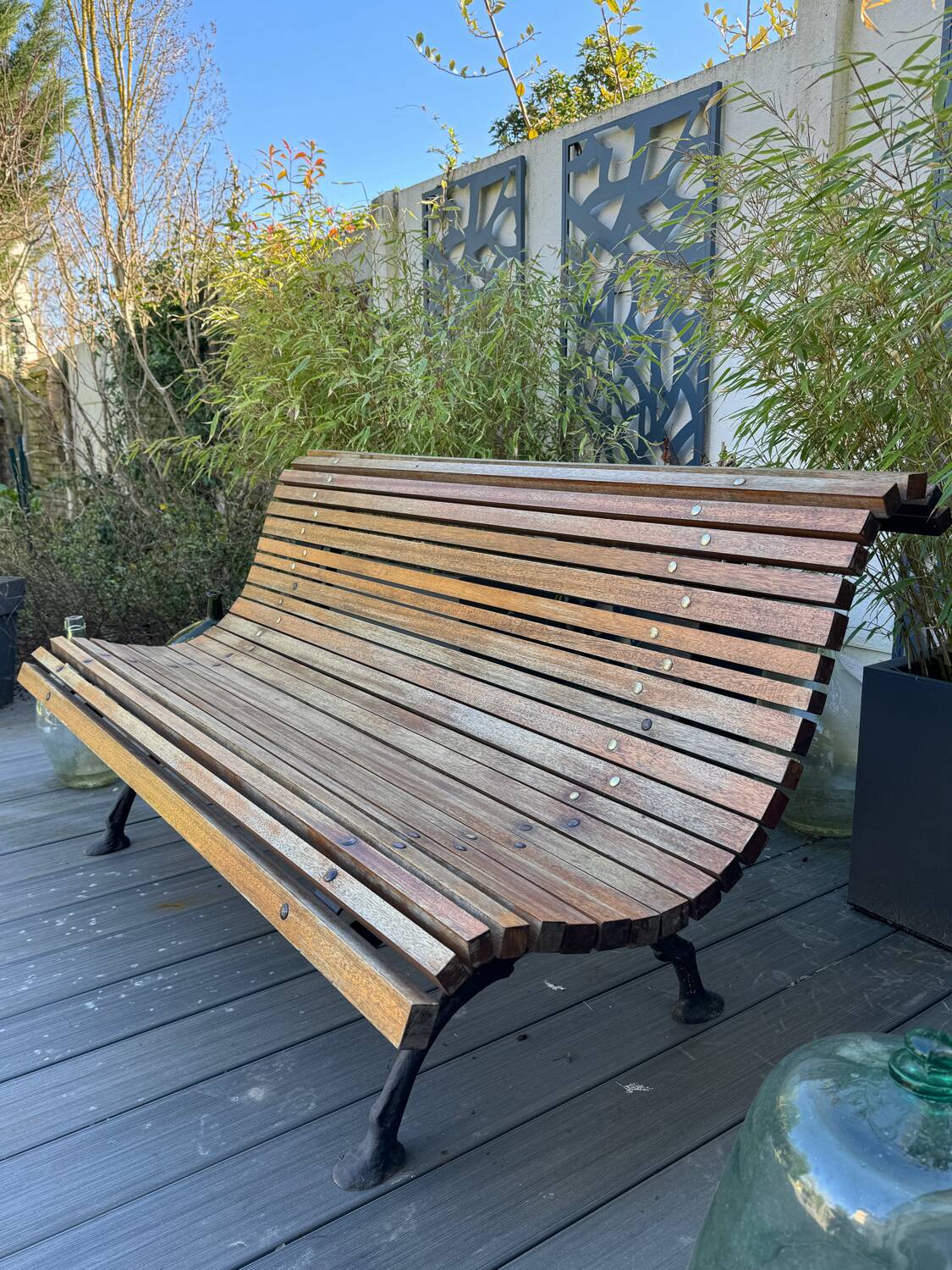 Old slatted public bench