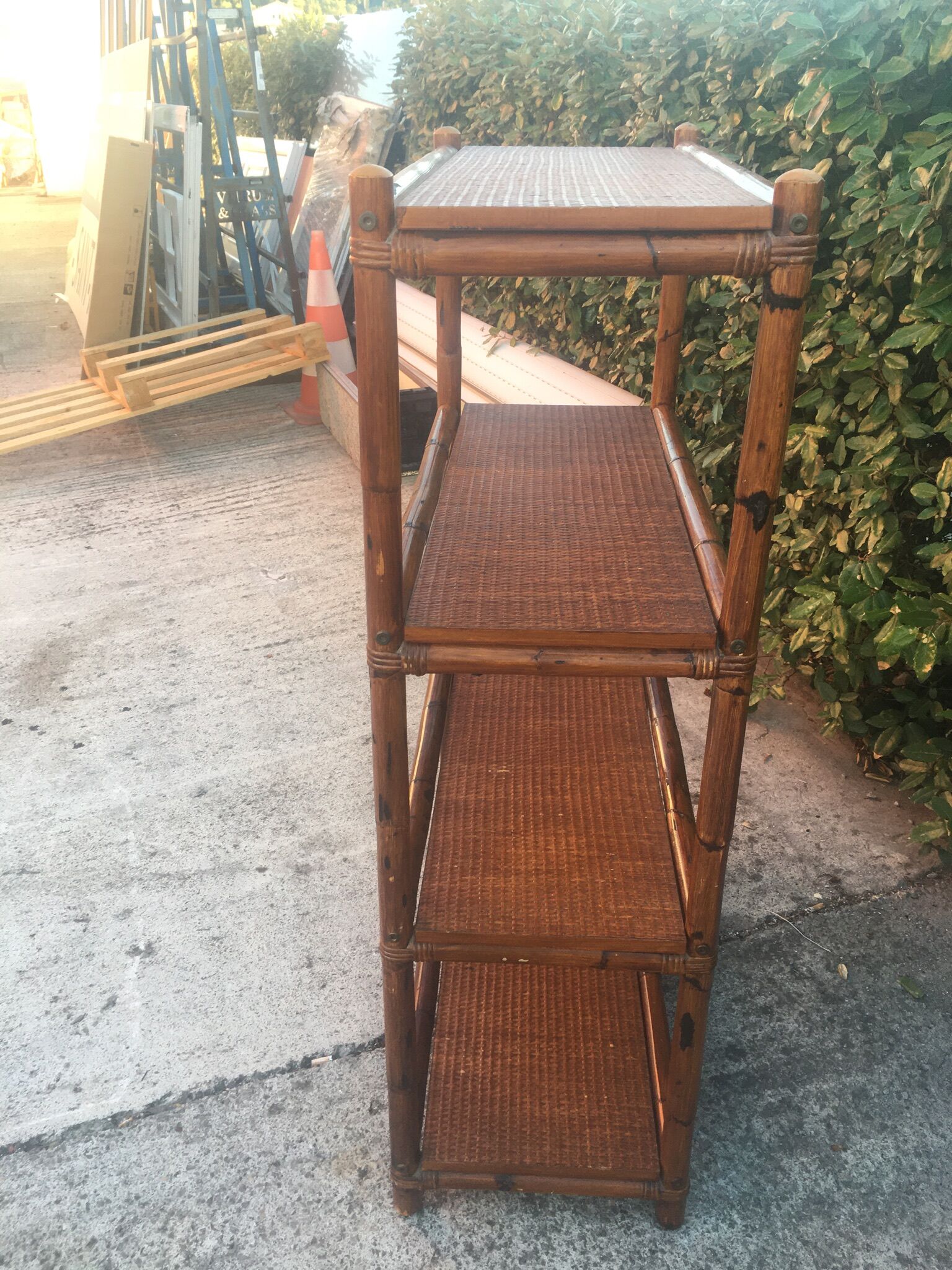 Vintage rattan and bamboo shelf