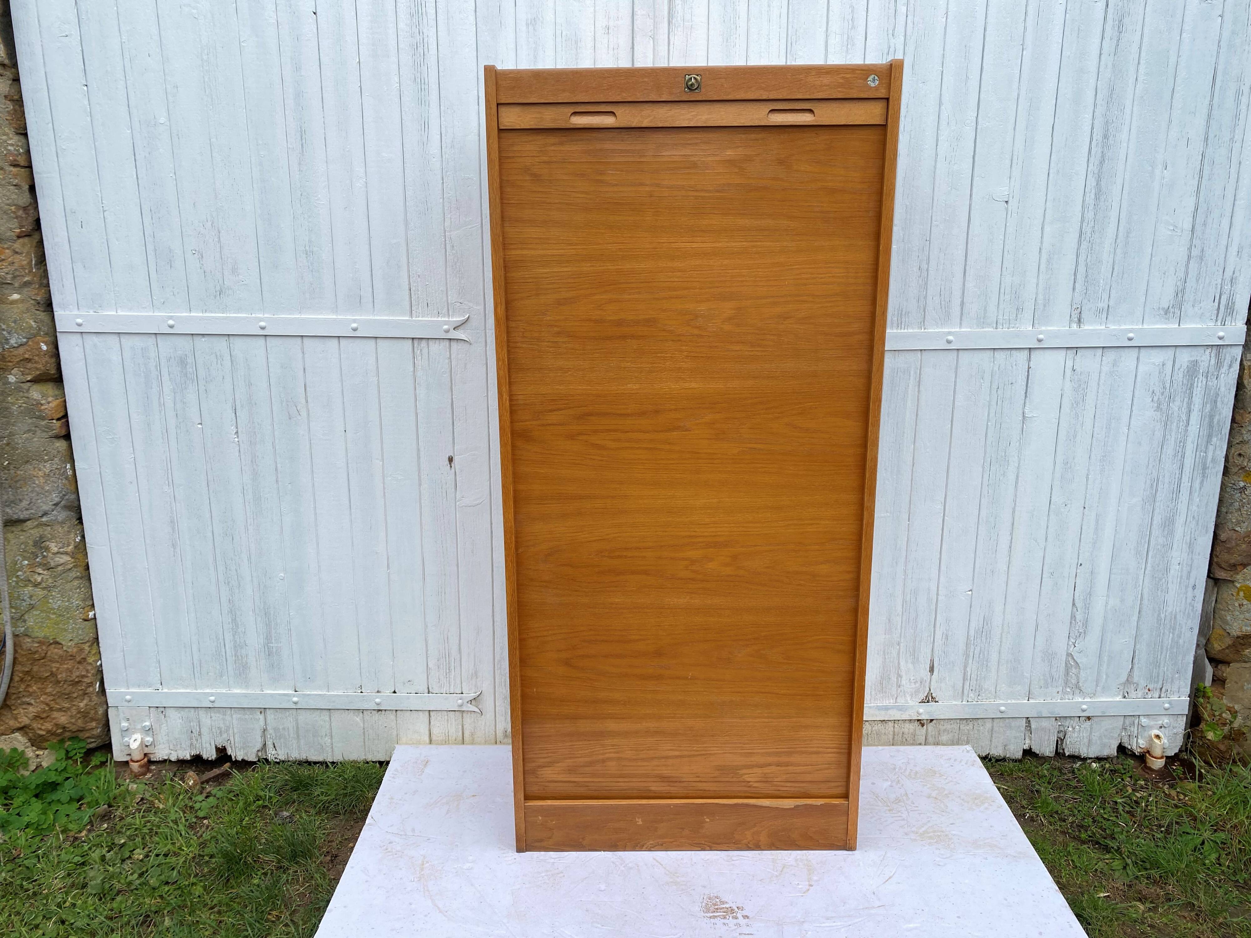 Double column curtained filing cabinet in oak, 1960