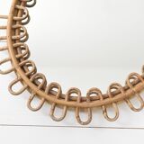 Vintage oval mirror in rattan and bamboo
