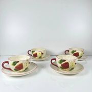 Set of 4 cups with saucers in barbotine "Apple"